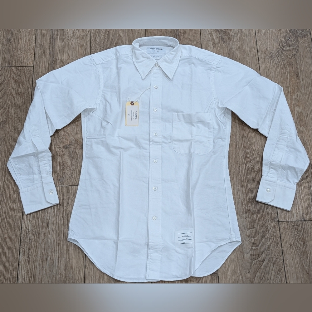 $390 Mens THOM BROWNE Pocket Cotton Classic LS Button Up Shirt White 2 - Medium